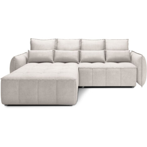Canapé d’angle tissu effet cuir KAMPUS – Convertible et rangement angle gauche-Beige clair-angle gauche (1/5)