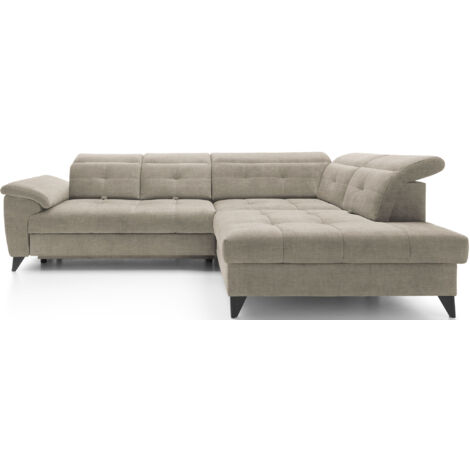 Canapé d'angle convertible tissu velouté KARIN - Coffre et appuis-tête réglables angle droit-Beige-angle droit (1/5)