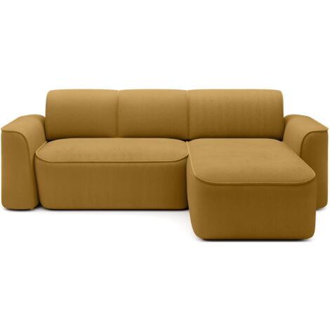 Canapé d'angle relax électrique en tissu DUMAS - Innovation bien-être angle droit-Jaune moutarde-angle droit (1/5)