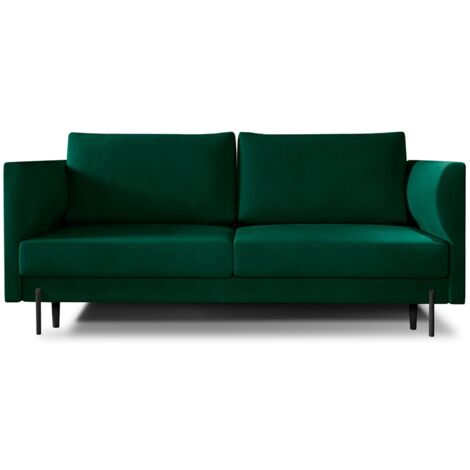 Canapé convertible en velours ROBBY – Rangement et pieds métal noir-Vert (1/5)