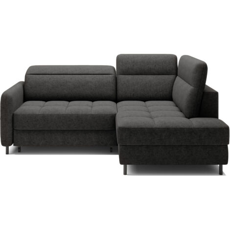 Petit canapé d'angle en tissu convertible avec coffre BOREA 208cm angle droit-Gris anthracite-angle droit (1/5)