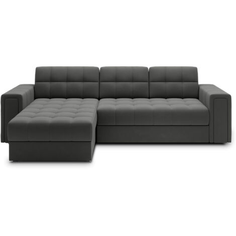 Canapé d’angle velours reversible et convertible Klumann – Élégance et praticité-Gris foncé (1/5)