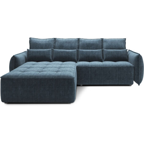 Canapé d’angle tissu effet cuir KAMPUS – Convertible et rangement angle gauche-Bleu canard-angle gauche (1/5)
