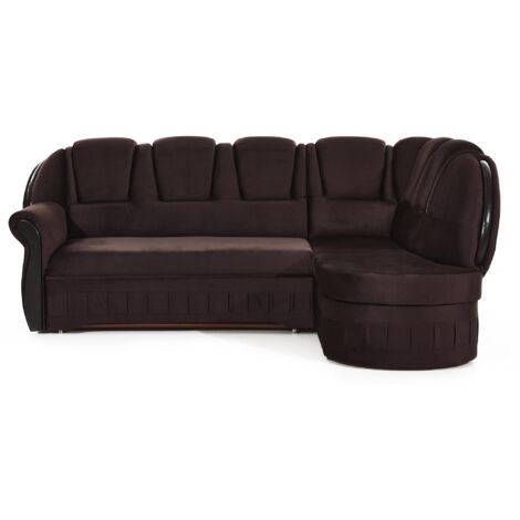 Canapé d'angle convertible avec rangement en velours Majesté angle droit-Marron-angle droit (1/5)