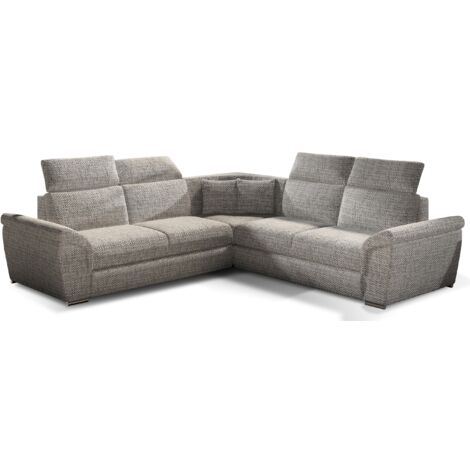 Canapé d'angle réversible et convertible tissu Neo - Pieds acier chromé-Gris clair chiné (1/5)