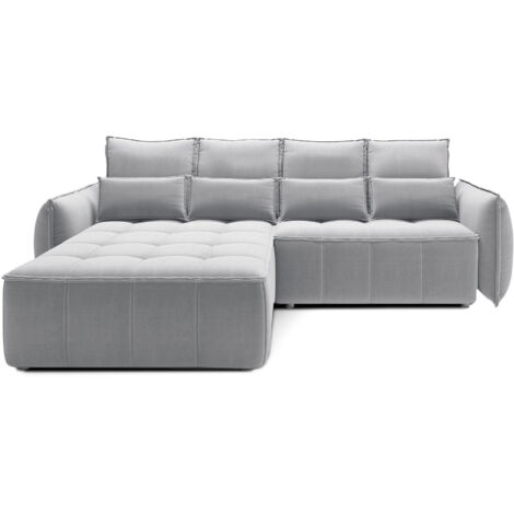 Canapé d’angle tissu effet cuir KAMPUS – Convertible et rangement angle gauche-Gris clair-angle gauche (1/5)