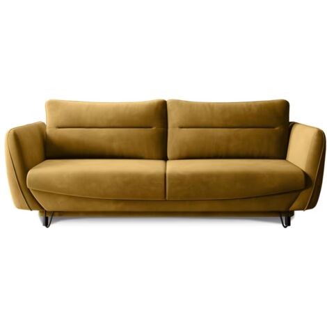 Canapé droit convertible tissu ZURIK - Coffre de rangement et pieds métal noir-Jaune miel (1/5)