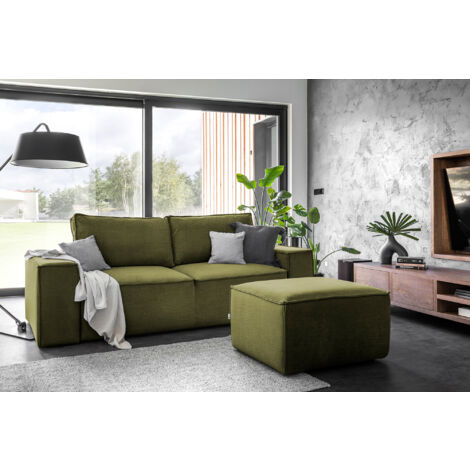 Canapé convertible WILACE en velours – 260cm-Vert kaki (1/5)
