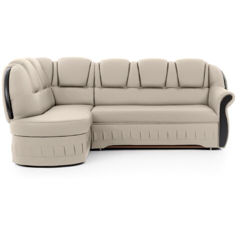Canapé d'angle convertible avec rangement en simili cuir Majesté angle gauche-Beige-angle gauche (1/5)