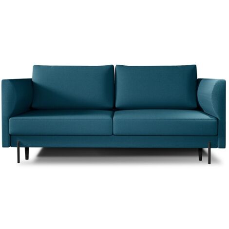 Canapé convertible 4 places ROBBY en tissu avec coffre et pieds en métal noir – 215cm-Bleu canard (1/5)