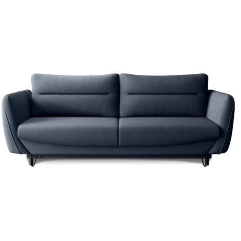 Canapé droit convertible tissu ZURIK - Coffre de rangement et pieds métal noir-Bleu turquin (1/5)