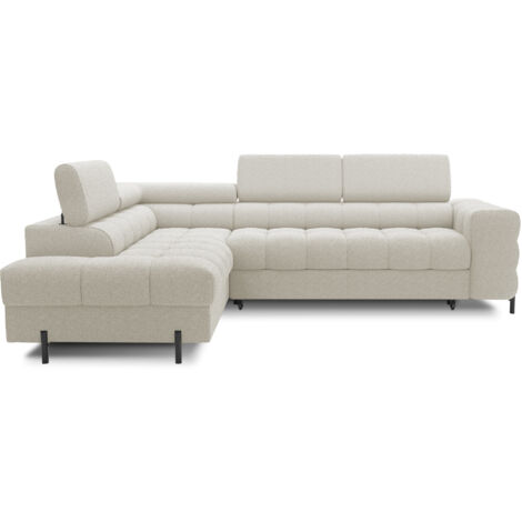 Canapé d'angle convertible en tissu appuis-tête réglables LUCCINO - Coffre et pieds métal noir angle gauche-Beige clair-angle gauche (1/5)