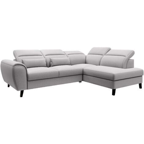 Canapé d’angle convertible NOBLESSE en tissu avec coffre et pieds en bois noir – 265cm angle droit-Gris clair-angle droit (1/5)