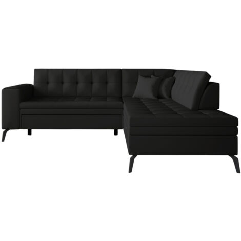 Canapé d'angle convertible simili cuir LARRY - Pieds acier noir angle droit-Noir-angle droit (1/5)