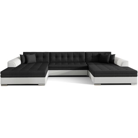 Canapé panoramique convertible VIRA en bi-matiére-Blanc/Noir