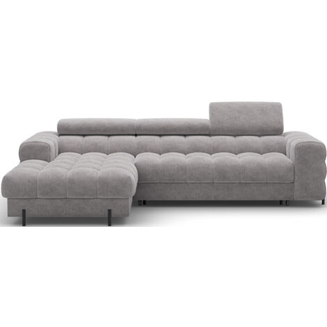 Canapé d’angle convertible velours appuis-tête réglables KATE – Coffre et pieds métal noir angle gauche-Marron clair-angle gauche (1/5)