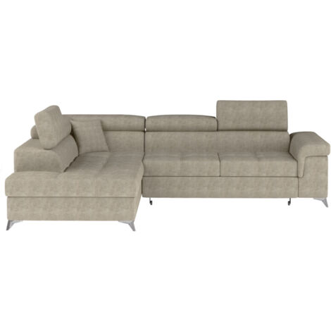 Canapé d'angle convertible tissu MARIDO - Coffre et appuis-tête réglables angle gauche-Beige foncé-angle gauche (1/5)