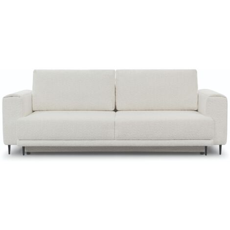 Canapé droit convertible coffre tissu DAVINA - Pieds métal noir-Blanc (1/5)