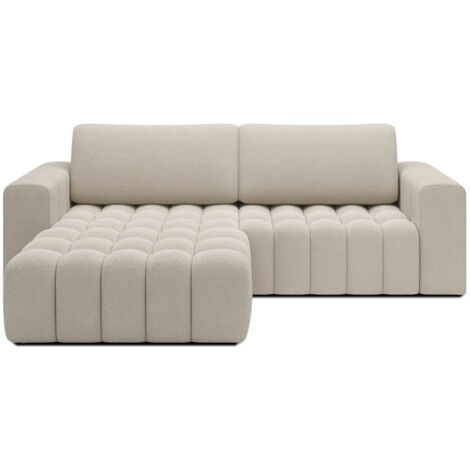 Canapé d’angle tissu capitonné BOZEN – Convertible et rangement angle gauche-Beige clair-angle gauche (1/5)