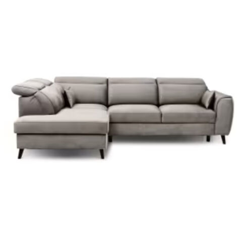 Canapé d’angle convertible NOBLESSE en velours avec coffre et pieds en bois noir – 265cm angle gauche-Gris taupe-angle gauche (1/5)