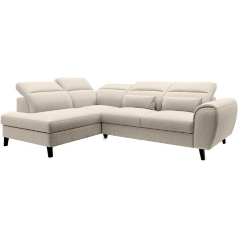 Canapé d’angle convertible NOBLESSE en tissu avec coffre et pieds en bois noir – 265cm angle gauche-Beige clair-angle gauche (1/5)