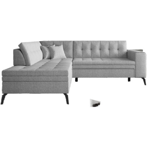 Canapé d’angle convertible LARRY en simili cuir avec pieds en acier noir – 260cm angle gauche-Gris clair-angle gauche (1/5)