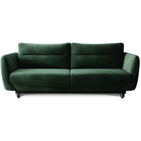 Canapé droit convertible tissu ZURIK - Coffre de rangement et pieds métal noir-Vert épinard (1/5)