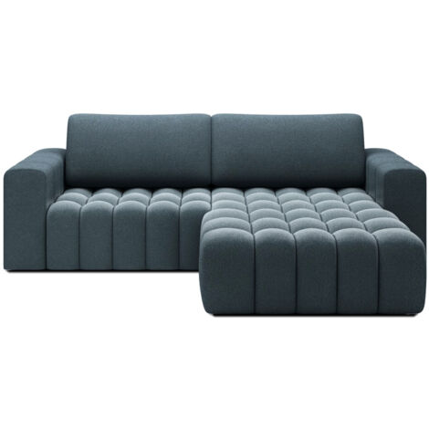 Canapé d’angle tissu capitonné BOZEN – Convertible et rangement angle droit-Bleu canard-angle droit (1/5)