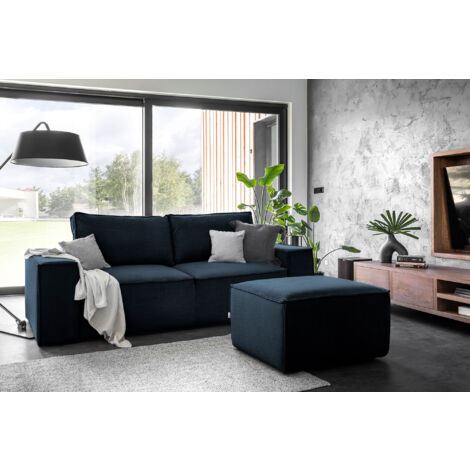 Canapé convertible WILACE en velours – 260cm-Bleu marine (1/5)