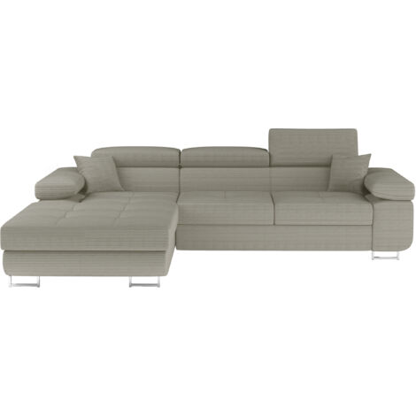Canapé d'angle convertible tissu appuis-tête réglables KALIZO - Coffre et pieds acier chromé angle gauche-Beige-angle gauche (1/5)