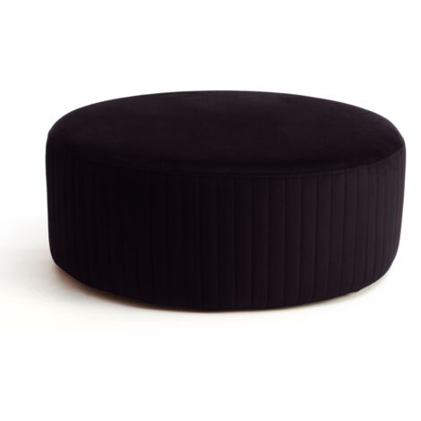 Pouf rond en velours KARA – Confort absolu-Noir (1/5)
