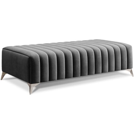 Pouf design velours avec pieds en acier chromé LOZA-Gris foncé