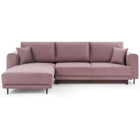 Canapé d'angle convertible velours DAVINA - Coffre et pieds métal noir angle gauche-Vieux rose-angle gauche (1/5)