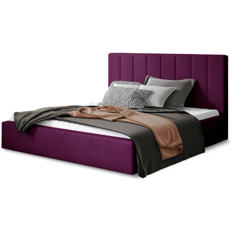 Lit adulte avec coffre de rangement Vareza – Velours matelassé-Prune-200x200 (1/5)