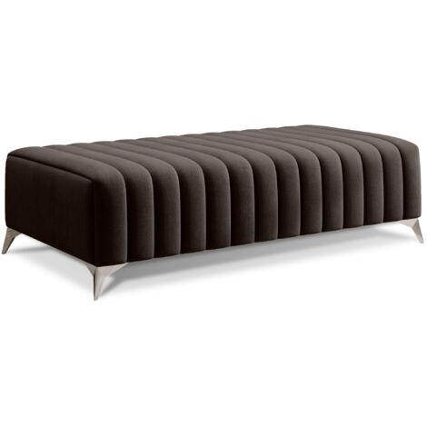 Pouf design velours avec pieds en acier chromé LOZA-Marron foncé