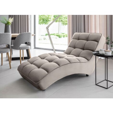 Chaise longue d'intérieur velours capitonné RIKAL – Confort et raffinement-Gris taupe