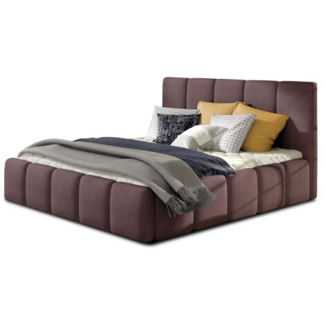 Lit adulte avec coffre de rangement Vika – Tissu capitonné-Marron-180x200 (1/5)