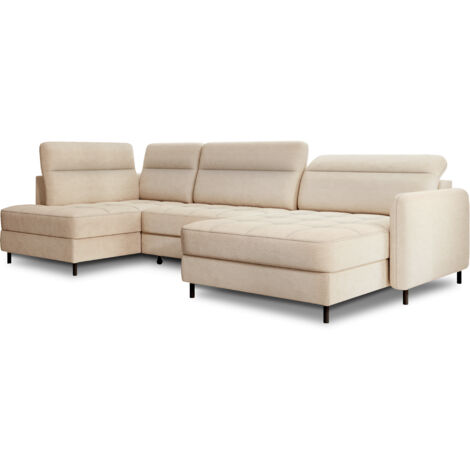Canapé panoramique convertible BENTO en tissu avec coffre de rangement angle droit-Beige clair-angle droit (1/5)