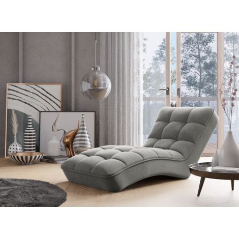 Chaise longue d'intérieur tissu capitonné RIKAL – Confort durable-Gris clair chiné