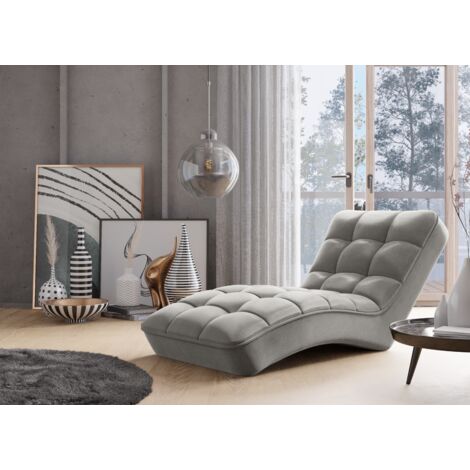 Chaise longue d'intérieur velours capitonné RIKAL – Confort et raffinement-Gris clair