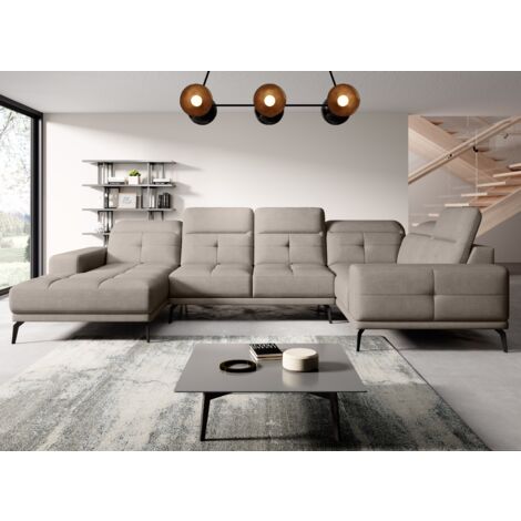 Canapé panoramique design SKAW tissu - Têtières réglables A droite-Beige-Méridienne A droite (1/5)