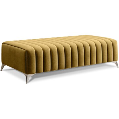 Les Tendances – Pouf velours jaune moutarde avec pieds en acier chromé – Rembourrage multicouche pour confort optimal – Dimensions 132 x 64 x 36 cm