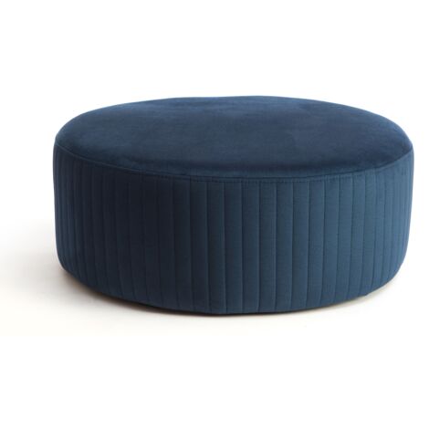 Pouf rond en velours KARA – Confort absolu-Bleu foncé (1/5)