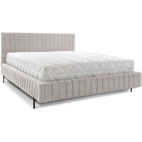 Lit coffre Plika prestige – Design et tissu pour un confort absolu-Beige clair-160x200 (1/5)