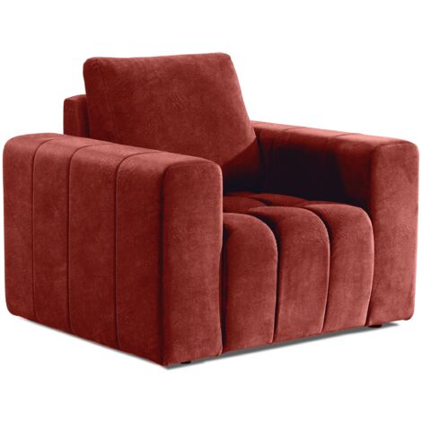 Fauteuil moderne capitonné LARKO tissu-Rouge tomette (1/2)