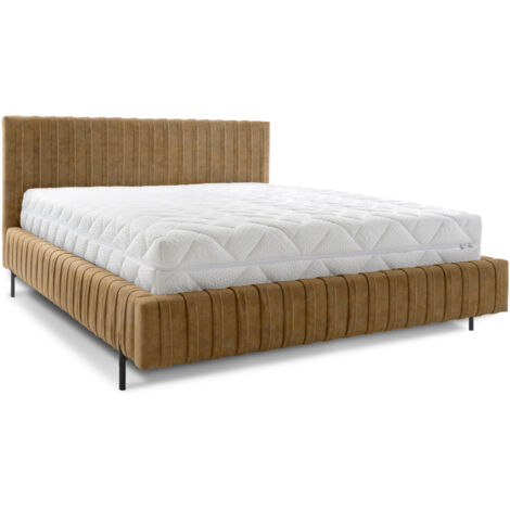 Lit coffre Plika prestige – Design et tissu pour un confort absolu-Jaune chamoix-180x200 (1/5)