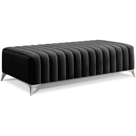 Pouf design velours avec pieds en acier chromé LOZA-Gris anthracite