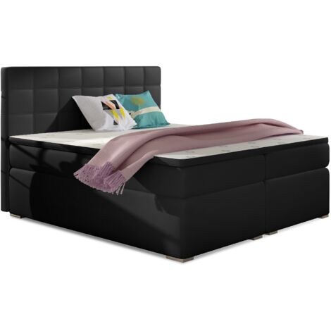 Lit chambre d'hôtel avec matelas simili cuir noir Alko-180x200 (1/5)