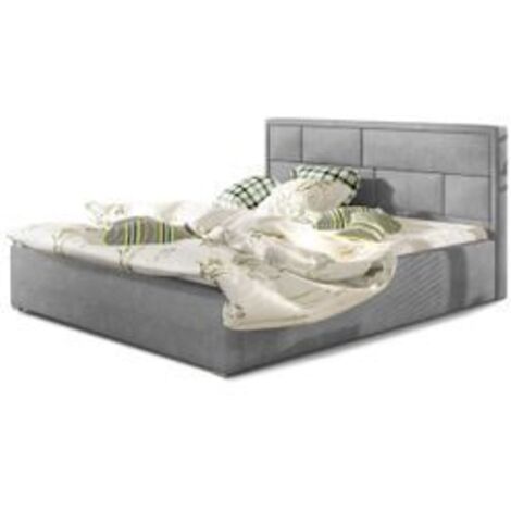 Lit adulte avec coffre de rangement Lenzo – Velours rembourré-Gris-200x200 (1/5)