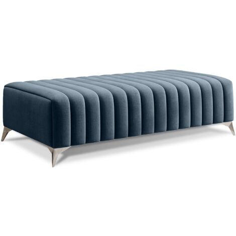 Pouf design velours avec pieds en acier chromé LOZA-Bleu charron